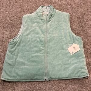NWT $79 Susan Bristol Full Zip Vest Soft Seafoam Green Velour Petite XL Warm